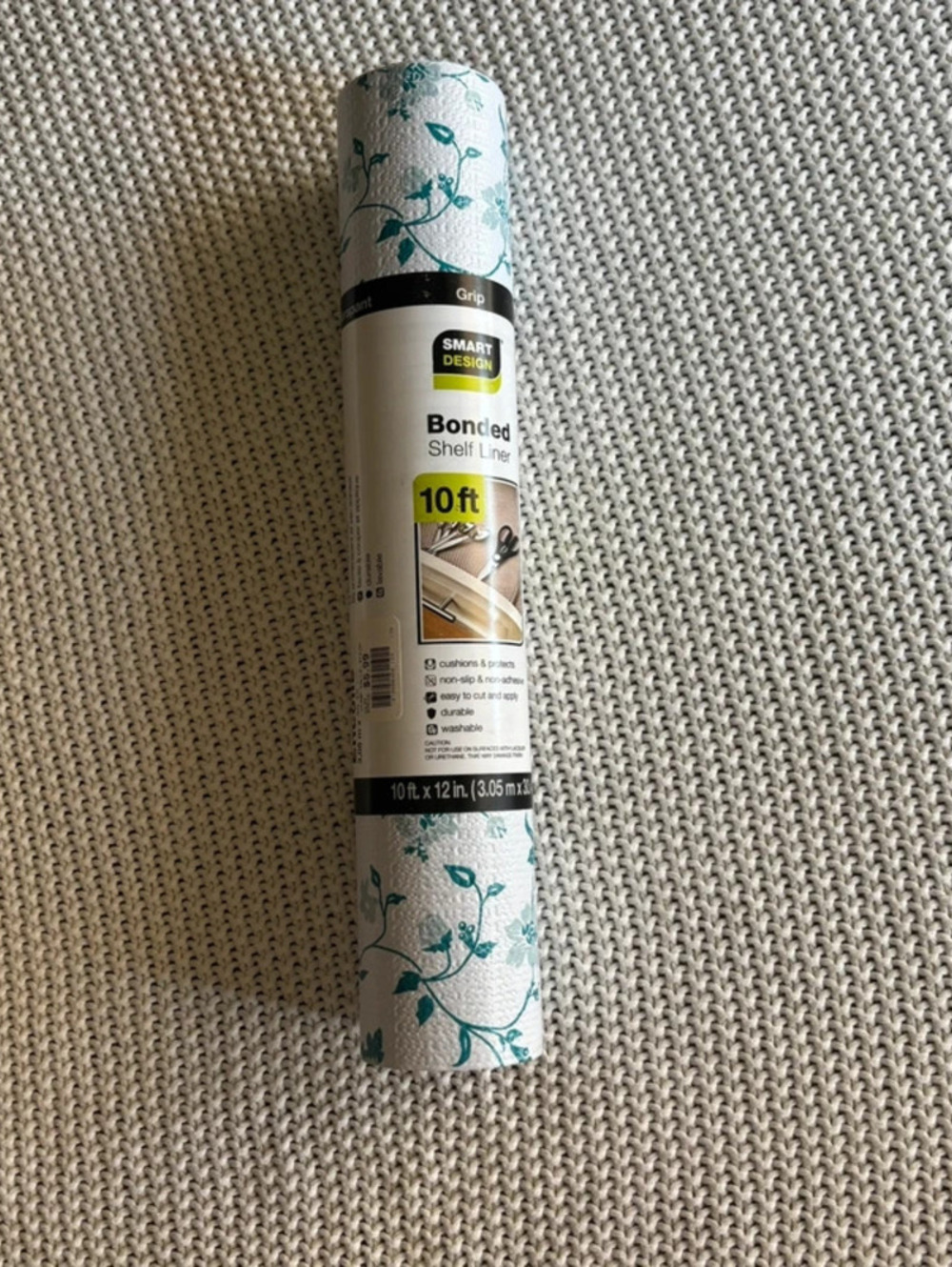 Bonded Grip Shelf Liner, 12" x 10' Roll Blue Floral